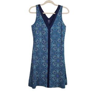 Title Nine Hillary Dress Sz M Medieval Blue Sleeveless Geometric Fit & Flare